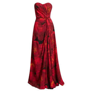 NEW, Chiara Boni Floral Strapless Georgette Gown in Red Size 42 #LD119